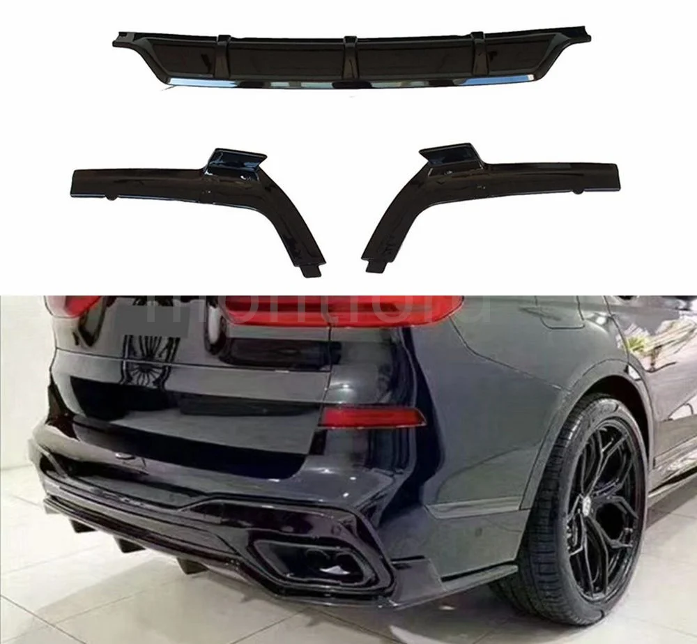 

Rear Bumper Diffuser Lip For BMW G07 X7 M Sport 2019-2020 ABS Carbon Fiber Look Car Square Exhaust Guard Boot Spoiler Plate Trim