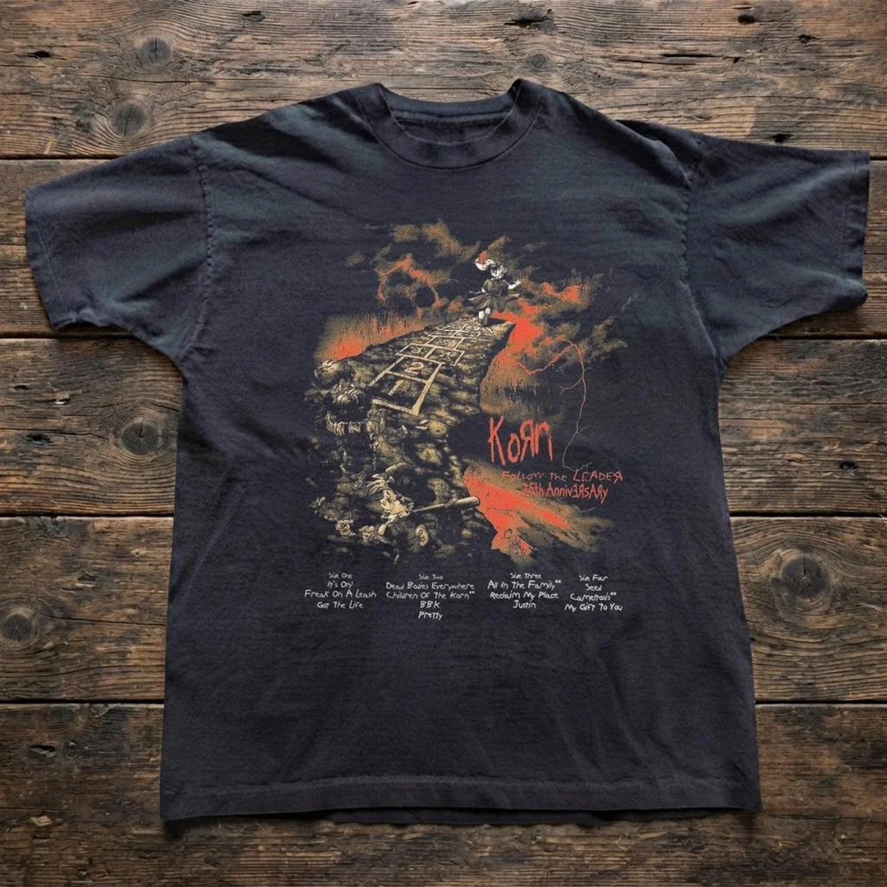 Korn Follow The Leader Cotton Printed T-Shirt Double-Sided Metal Band Tee Men's and Women's Oversize Couple Tee Tops
