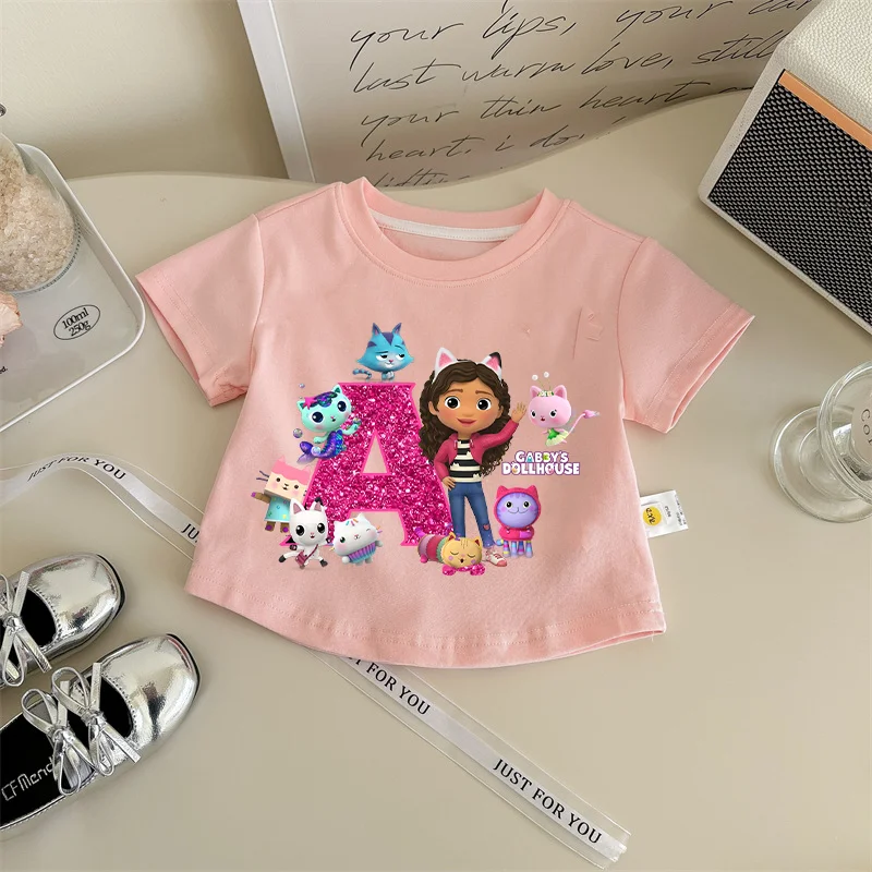 غابي دمية تي شيرت للأطفال لطيف الكرتون إلكتروني طباعة الاطفال بلايز الطفل القطن قصير الأكمام 2025 أنيمي فتاة الملابس هدية #1