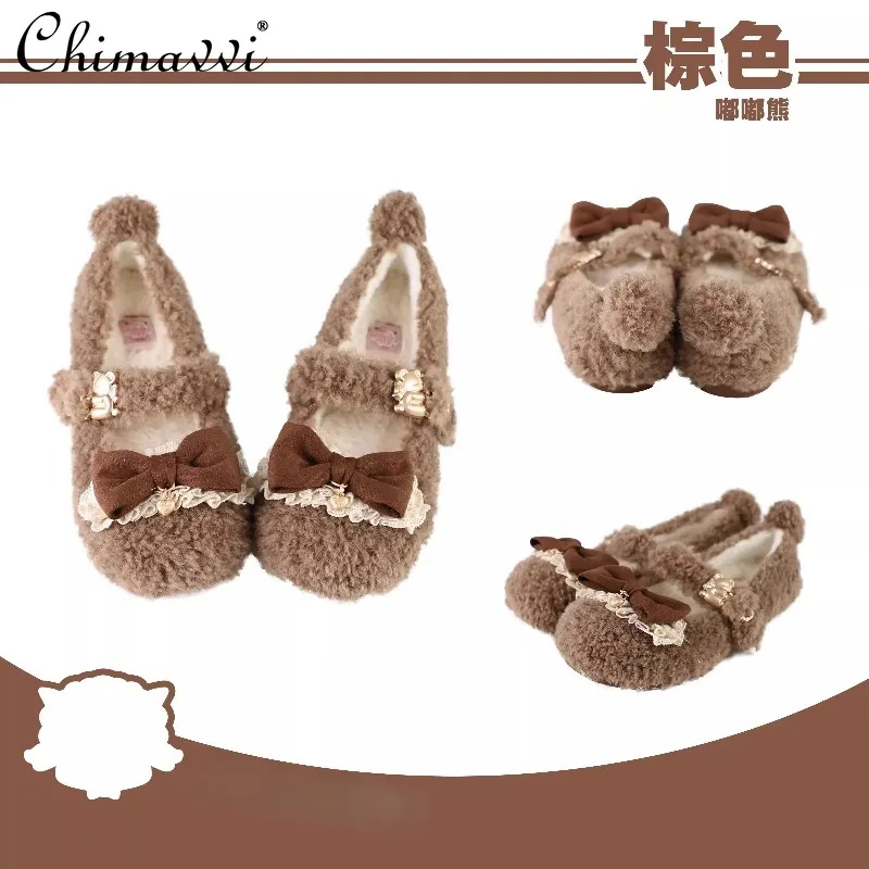 

Lolita Cute Girl Warm Casual Shoes 2025 Winter New Sweet Women Student Versatile Fleece Elegant Y2k Lolita Single Shoes