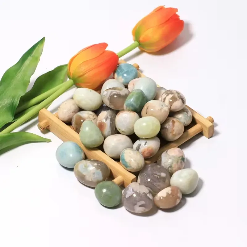 DIY Natural Tumbled Stone Crystals Healing Stones Gemstone Green Flower Agate Rock Spiritual Meditation Ornaments Tumbled Stone