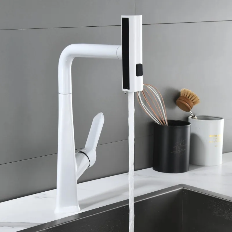 

ZC1- Modern single-handle brass kitchen faucet with a pull-out rain waterfall kitchen faucet