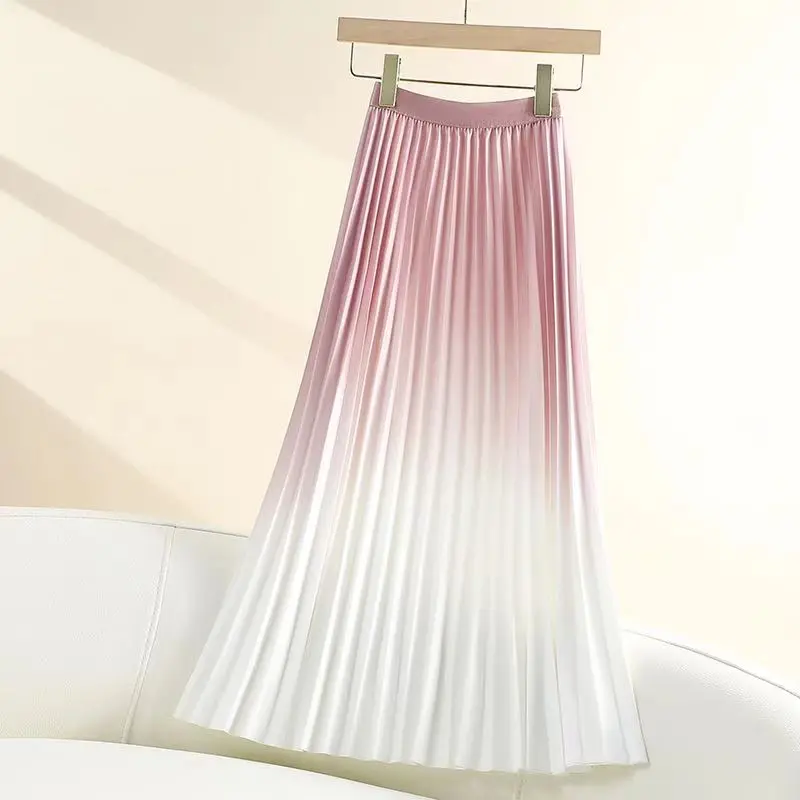 กระโปรงพลีทยาวไล่เฉดสีสำหรับผู้หญิง เอวยางยืดสูง ผูกเชือก ลายมัดย้อม เหมาะสำหรับงานเต้นรำ ปาร์ตี้ กระโปรงยาวคลุมเท้า สำหรับฤดูใบไม้ผลิ ฤดูร้อน ฤดูใบไม้ร่วง