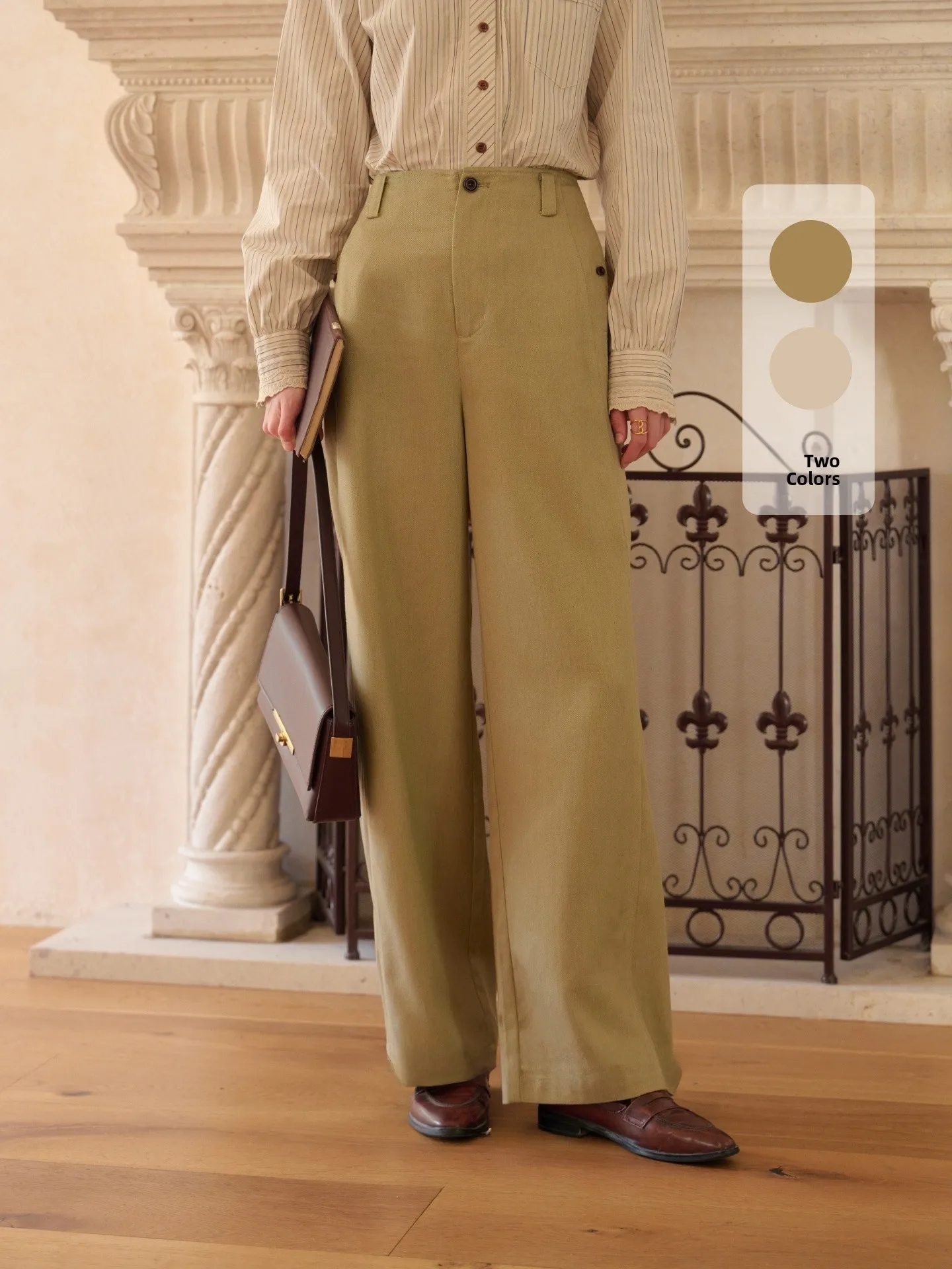 High Waist Wide Leg Casual Pants Women's Commuter Straight Leg  Linen Blend Comfortable High Waist Retro Style