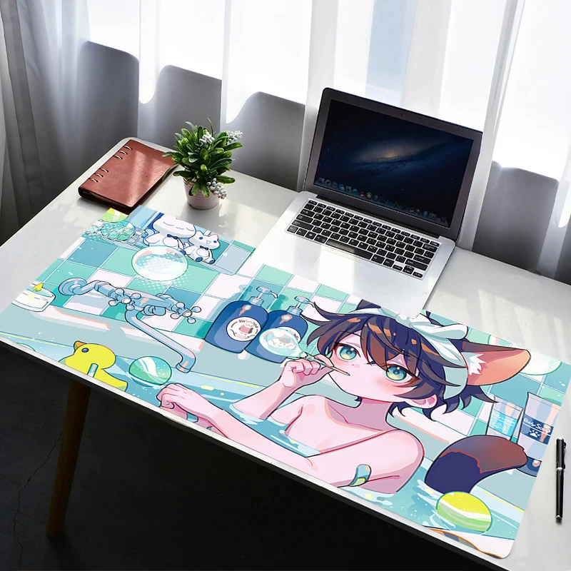 Mouse Pad Laptop Non Slip Extended Desktop Mouse Mat PC Rubber HD Keyboard Pad Cat Ears Anime Girl Gaming Accessories Mousepad