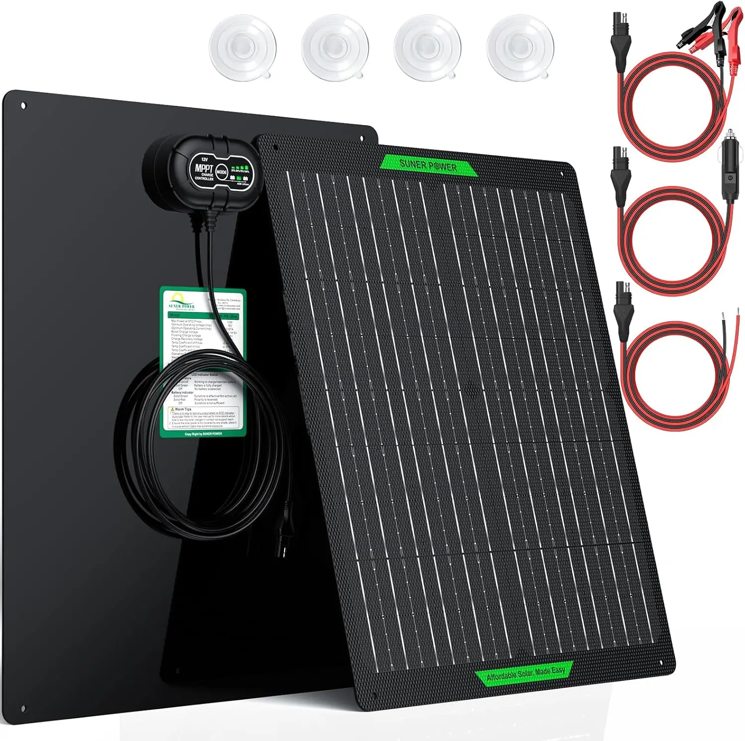 Waterproof 30W12V Solar BatteryCharger & Maintainer PRO,12 Volt Solar Panel Trickle Charging Kits for Car Automotive Boat Marine