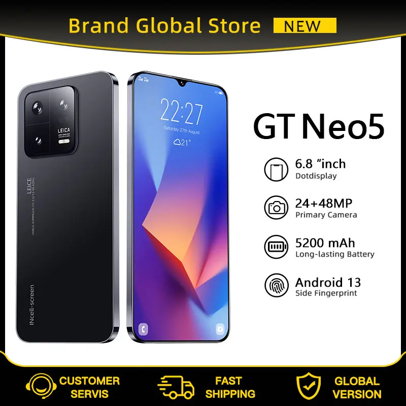 

2024 New Cell phone GT Neo 5 smartphone original phone 6.8incih 8GB+256GB mobile phones Android13 WIFI Global Version 5200mAh