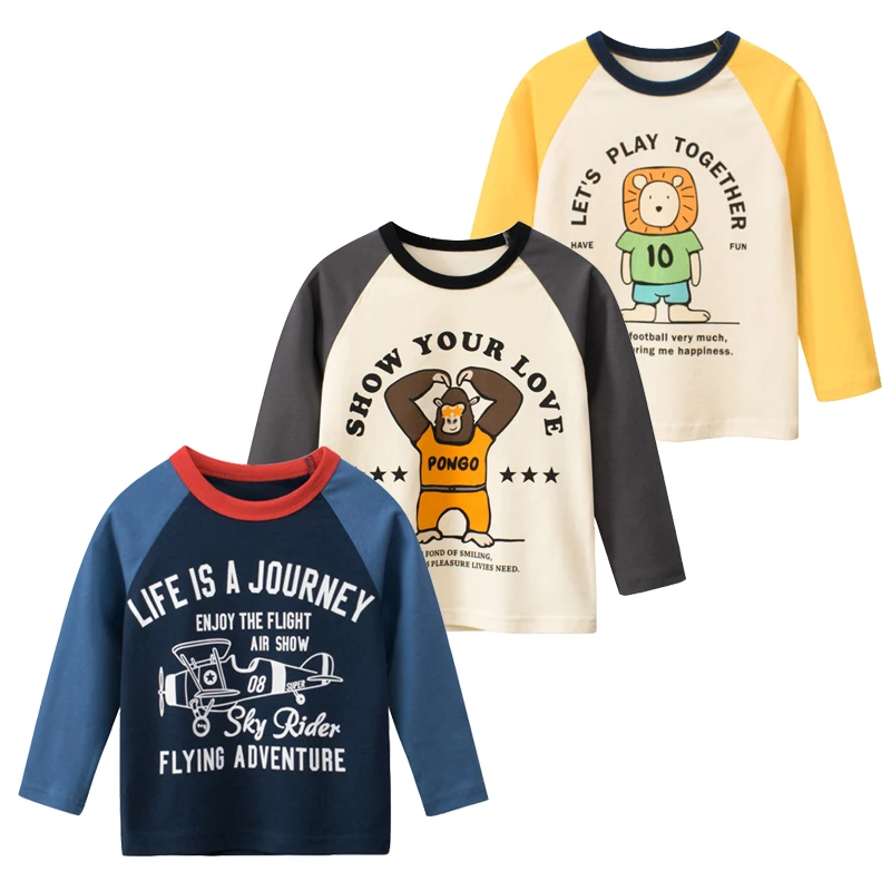 3PCS/Lot Kids T-shirt For Boys Long Sleeves Baby Boys Clothes 100% Cotton Cartoon Kids Sleep Wear Infant Children Clothing 2-7Y