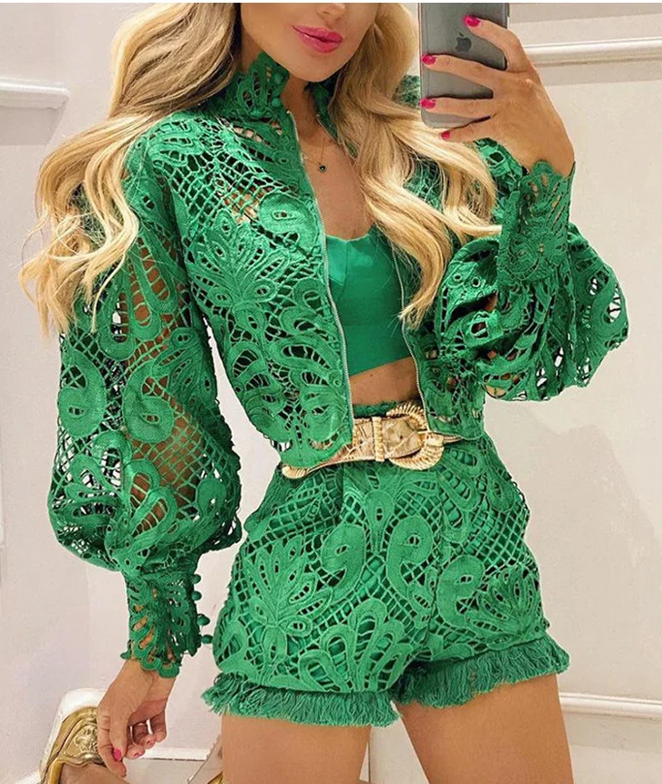 

een Кружева с вырезом Lantern Sve Faion Костюм Женские ор Брюки Комплект из двух предметов Осенний сезон Полиэфирная ткань Женская...