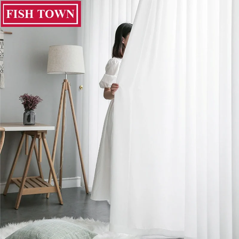 FISH TOWN White Light Filtering Tulle Semi Sheer Curtain for Bedroom Living Room Privacy Assured Scratch Resistant Custom Made