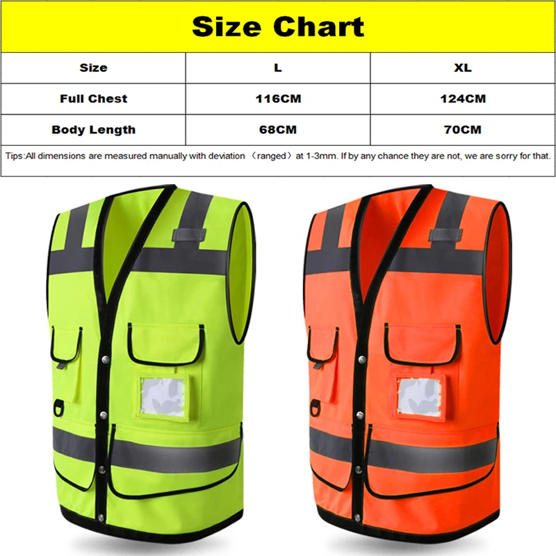 High Visibility Security Reflective Vest Pockets Construction Traffic Outdoor Safety Cycling Wear Night Riding for Men