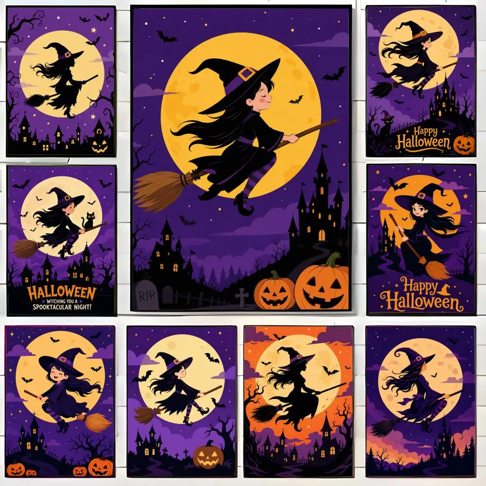 Halloween Witch Poster Wall Art Print Decorative Mural Home Decor Gift Unframed