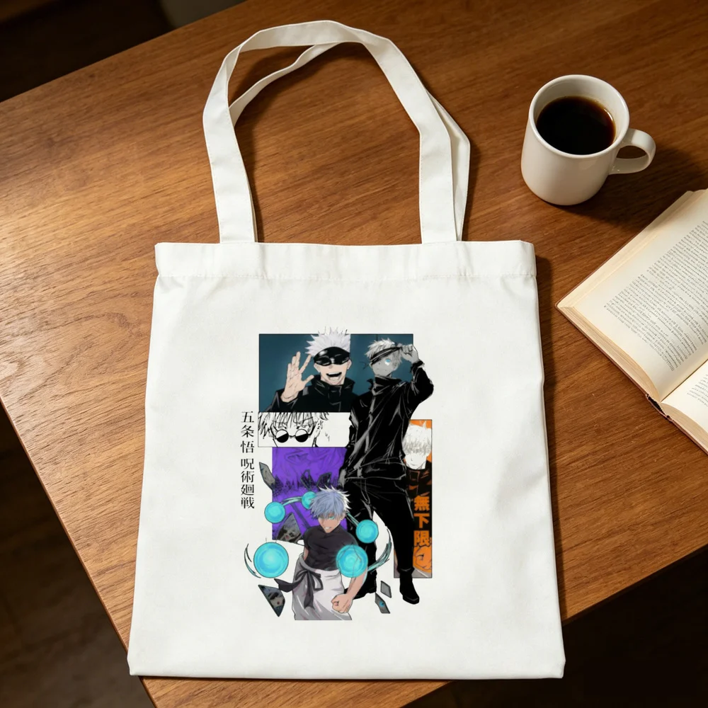 Bolsa de tela reutilizable de Jujutsu Kaisen, con asa para llevar al hombro, personalizable, ideal para ir de compras, para mujer.