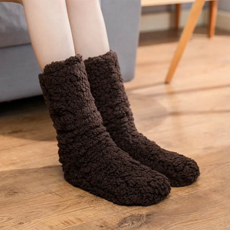 

Womens Thermal Sock fluffy Winter Warm Soft Female Shoes Home Indoor Plush Bedroom Thick Floor Slipper Socks Coral Velvet