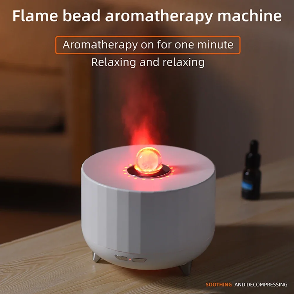 2024 New Simulated Flame Aroma Diffuser Essential Oils Air Humidifier Diffuser with 7 Colorful Lights Remote Control for Home