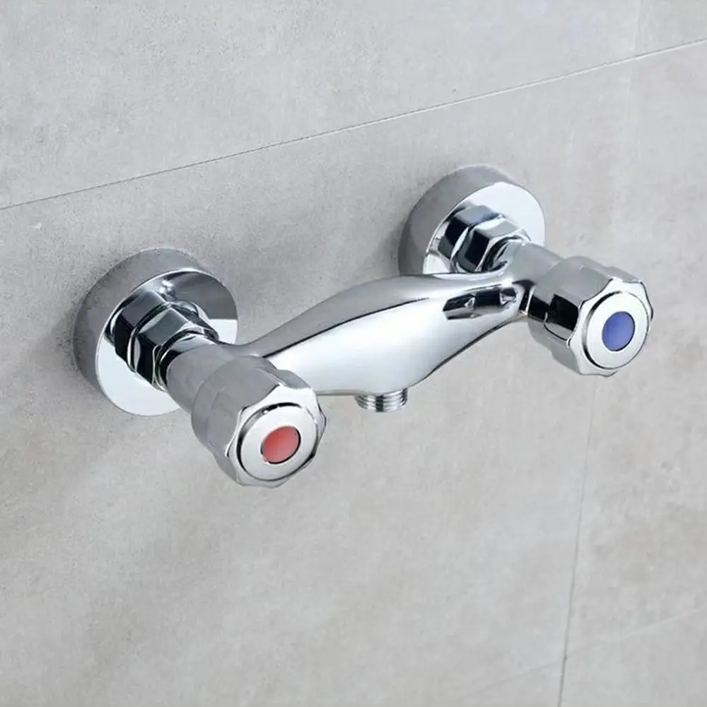 Modern Metal Out Water Inlet Valve Hot and Cold Double Control Double Shower Faucet Valve Wall Mounted Water Tap Mixing Valve