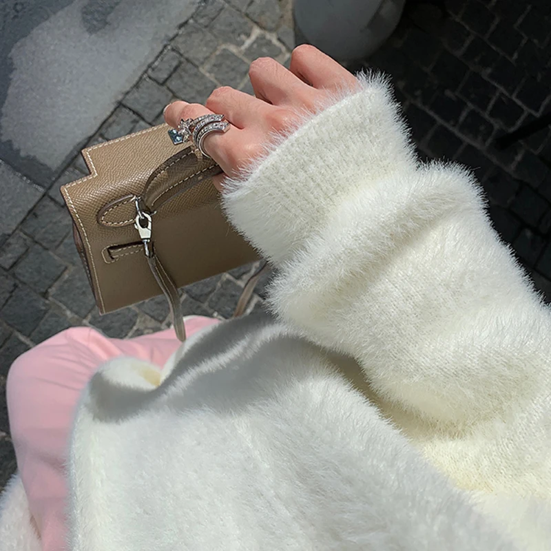 2024 winter Long Cardigan for Women Clothes Knitted Fluffy long sleeve Cashmere Sweater Coat Forean Fashion Warm Jacket