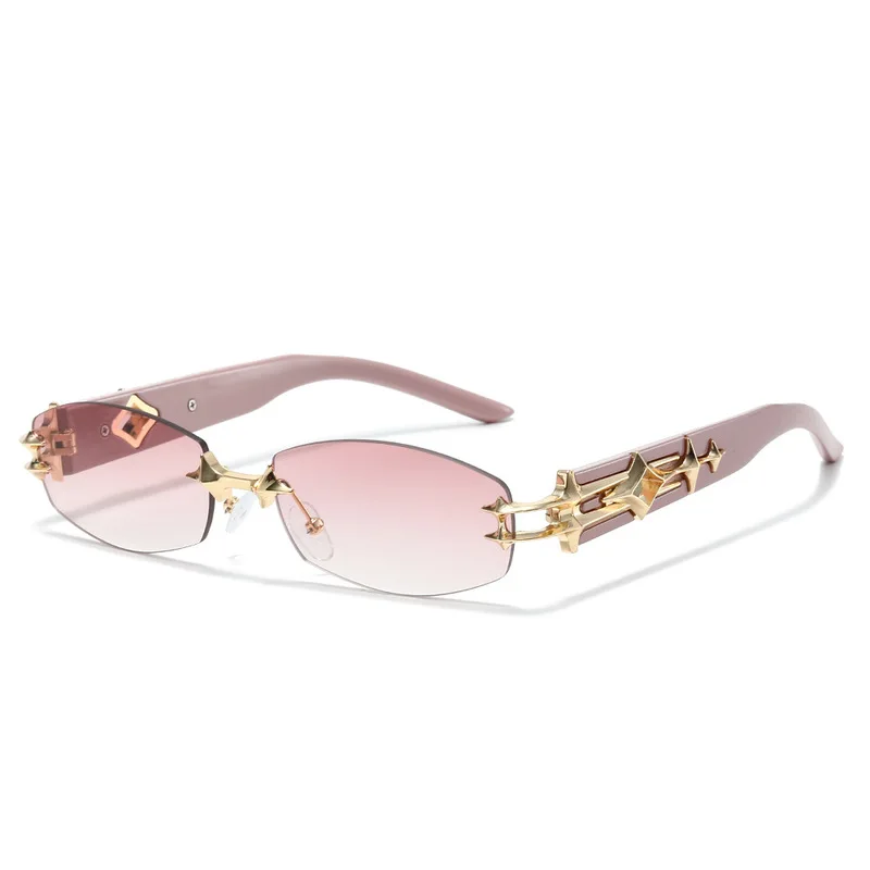 Cross-border rimless Sunglasses for Women Korean Style Y2K Star Chain Sunglasses, Trendy Retro Sunglasses for Sun Protection