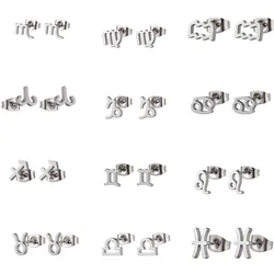 12 Constellation Stud Earrings for Women Zodiac Sign Astrology Jewelry Leo Aries Scorpio Ear Cartilage Stud Female Birthday Gift