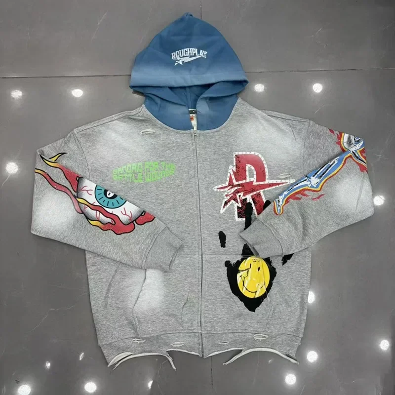 American Style Skull Pattern Personalized Distressed Retro Casual Roughplay Hoodie