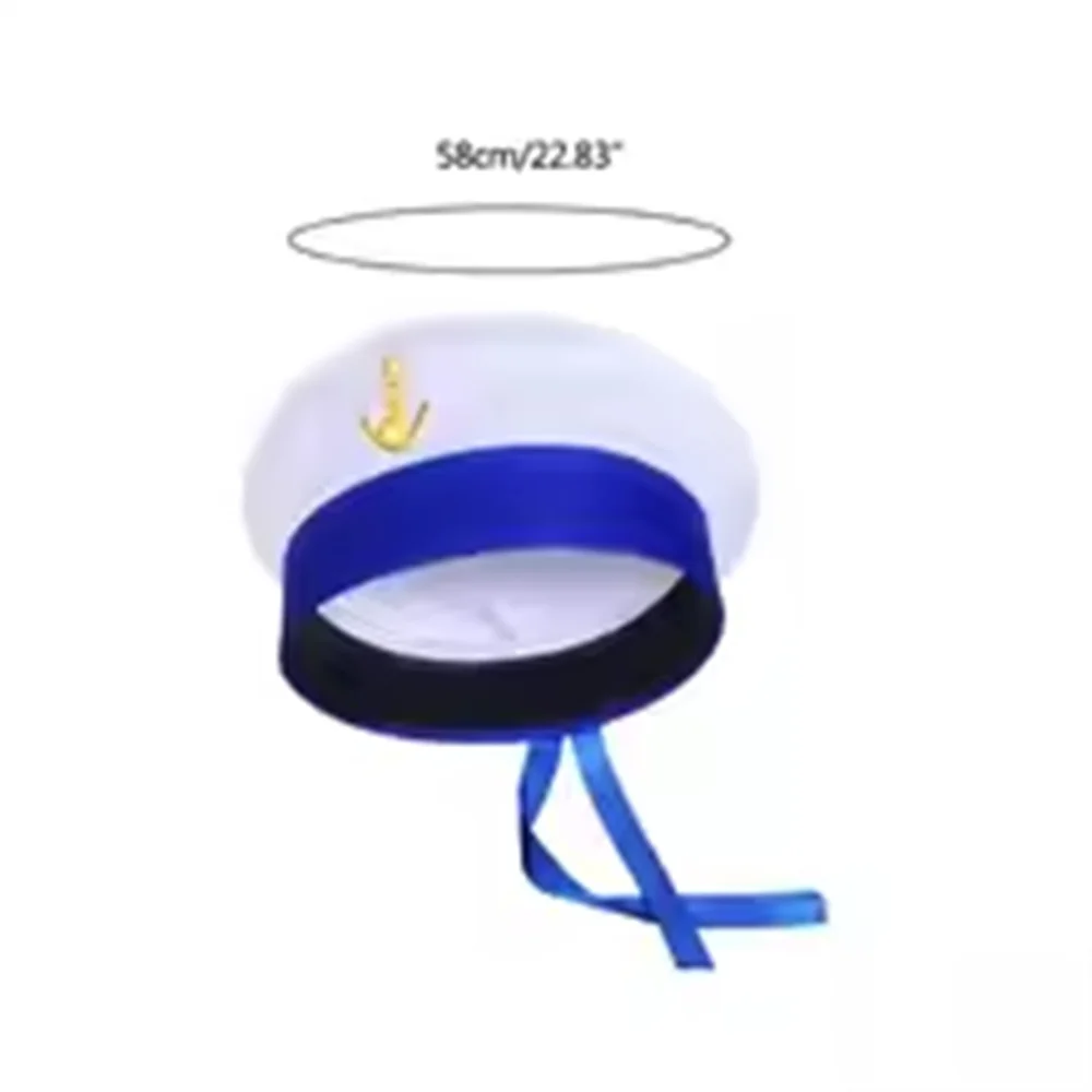 Czarny kapelusz Streamer z daszkiem Flat Top Naval Sailor Cap Sea Cruise Ship Party Beach Vacation Nakrycia głowy dla mężczyzn kobiet Marine Cosplay