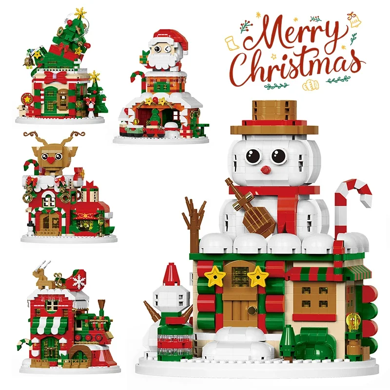 Christmas Gifts Building Block Series Santa Claus Reindeer Puzzle Assembling Bricks Xmas Party Table Decoration Children's Toys