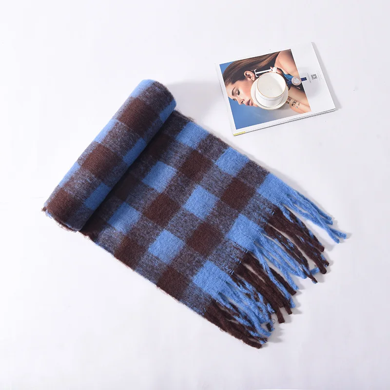 Maillard Scarf Popular Atmosphere Winter Women's High-End Mohair Plaid New Scarf Shawl Warm Fashion Scarf