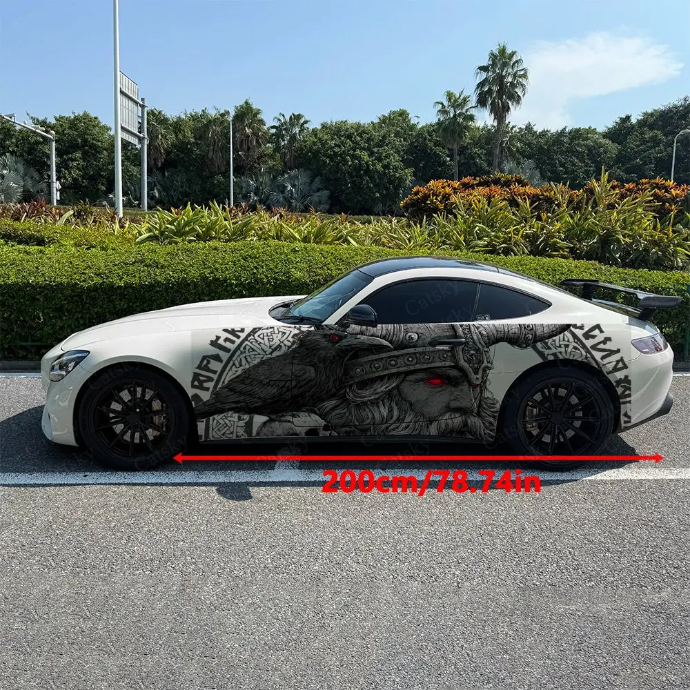 2pcs Viking warriors and ravens Car Side Wraps, Self-Adhesive PVC Waterproof & Scratch-Resistant Stickers, Car Accessory Gift