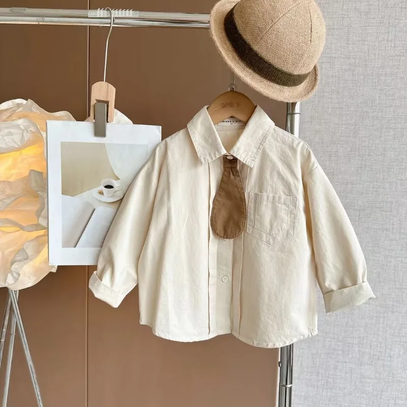 Kids Long Sleeve Cotton Shirt Preppy Style Button Down Collared Top for Boys Girls School Uniform Blouse