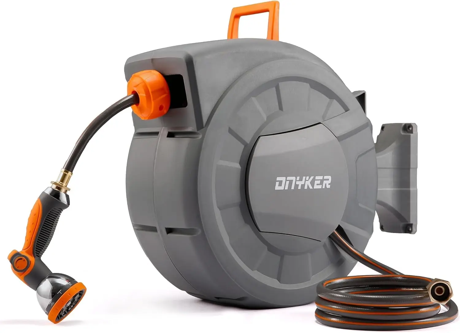 

Retractable Garden Hose Reel, 1/2 inch x120 ft Water Hose Reel Wall Mounted, Any Length Lock, Slow Auto-Rewind, 180°Swivel Brack