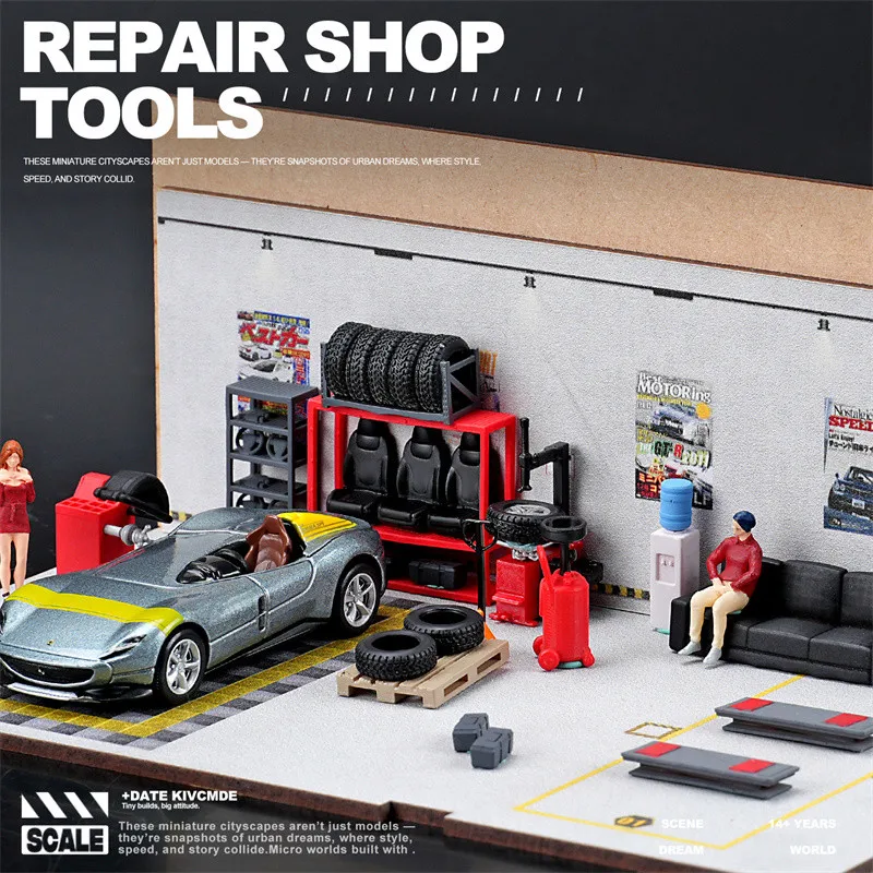 Image of Maßstab 1:64 Simulation Harz Miniatur Modell Auto Reparatur Werkzeug Set Szene Modell DIY Figur Garage Szene Zubehör Sammlung Spielzeug