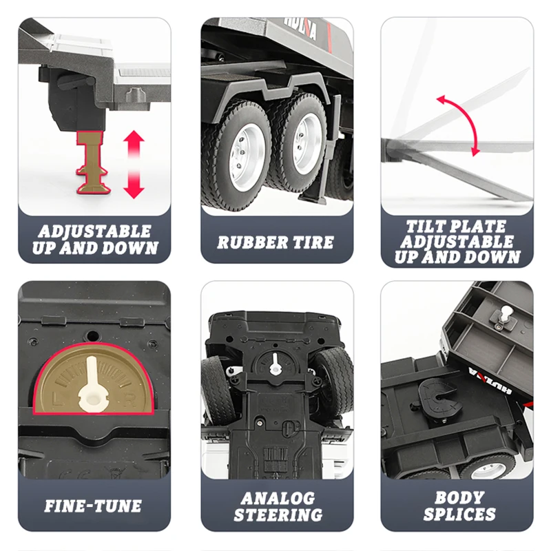 Huina 1522 1:18 RC Trailer Truck Remote Control Simulation Engineering 9CH Remote Control Flatbed Rc Car Excavator Truck Toy Boy