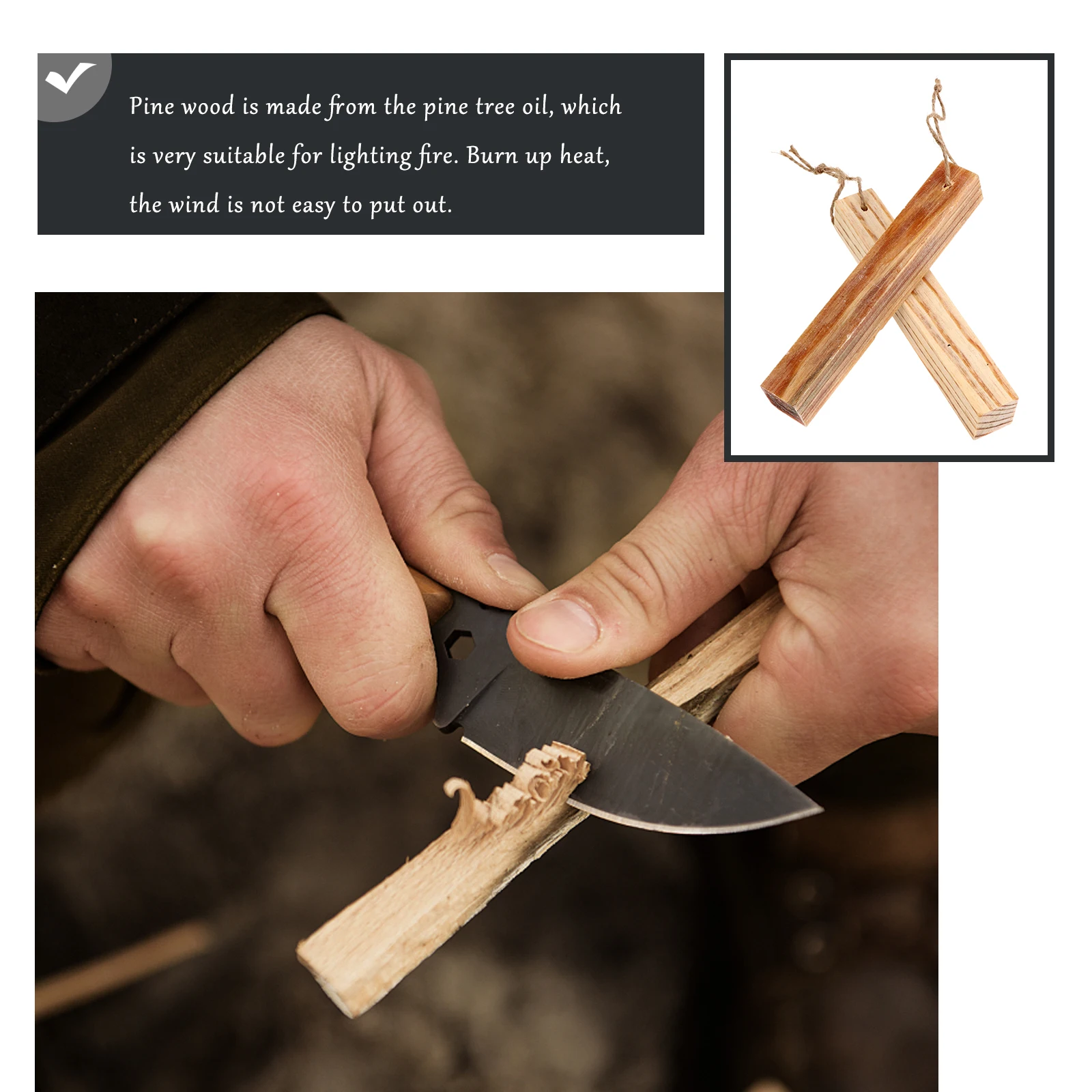 

2pcs Pine Strips Fire Starter Large Size Quick Lighter Outdoor Camping Windproof Heat Resistant