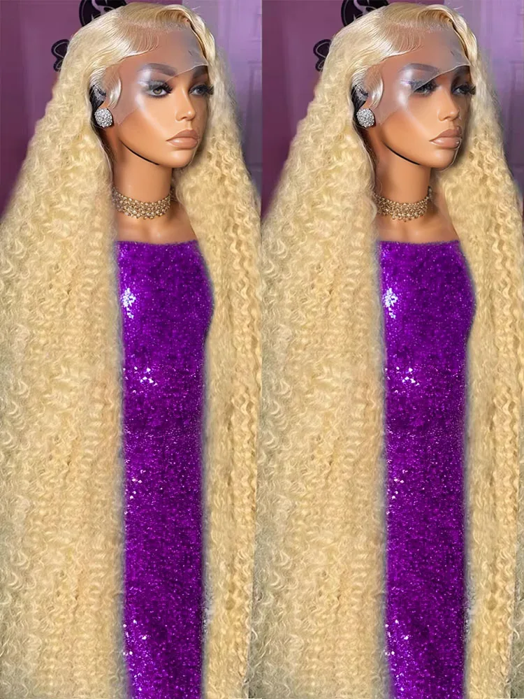 

613 Honey Blonde Deep Wave 13x6 Lace Frontal Wigs Human Hair 40 Inch Colored Transparent Curly 13x4 Lace Front Wig For Women