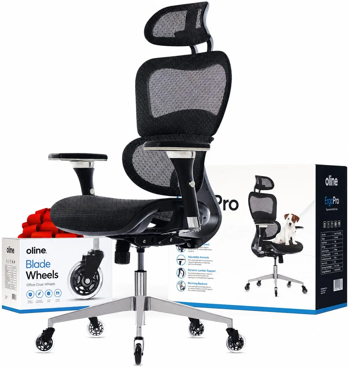 Ergonomic Office Chair with 4D Armrest, 3D Lumbar, Blade Wheels, Mesh Swivel Desk Chair for Gaming, Black, Customized