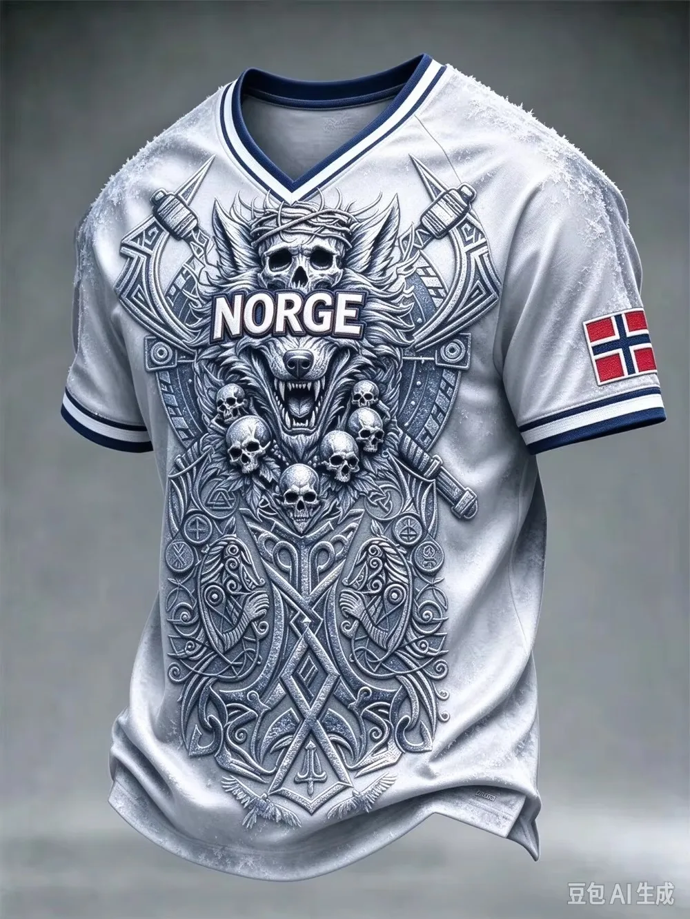 Nordic Viking Wolf-head Skull 3D Print Quickdry Breath Men V-neckT-shirt Outdoor Street Casual Fashion Training Parent-Child Top