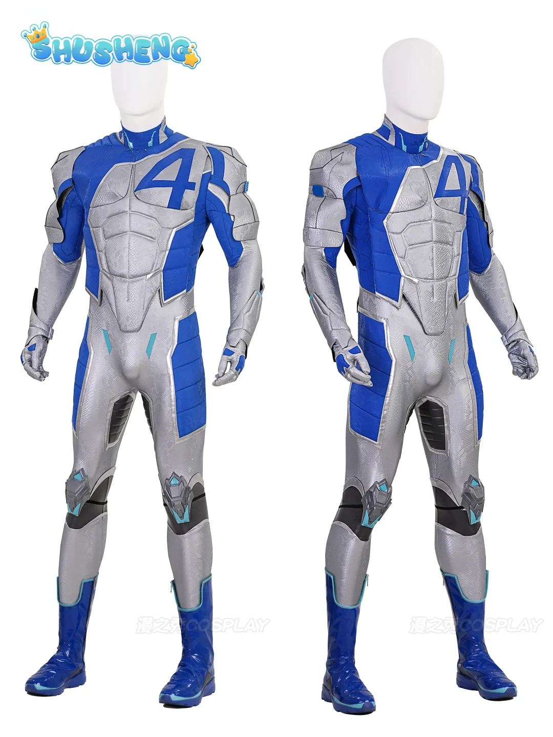 

Костюм для косплея по игре Rivals: Мистер Фантастик Рид Ричардс, полный комплект с эмблемой №4 и наплечными протекторами Shushengcos