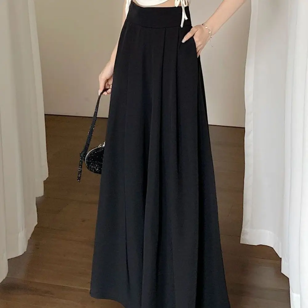 Women Wide Leg Skirt Pants High Waist Pleated Trousers Elegant Slimming Spring Autumn Business Casual Loose Bottoms
