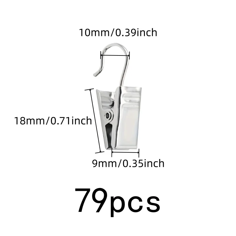 79 pcs Open Curtain Hooks, Small Item Hanging, Silver Open-End Design, Strong Secure Grip, Multipurpose