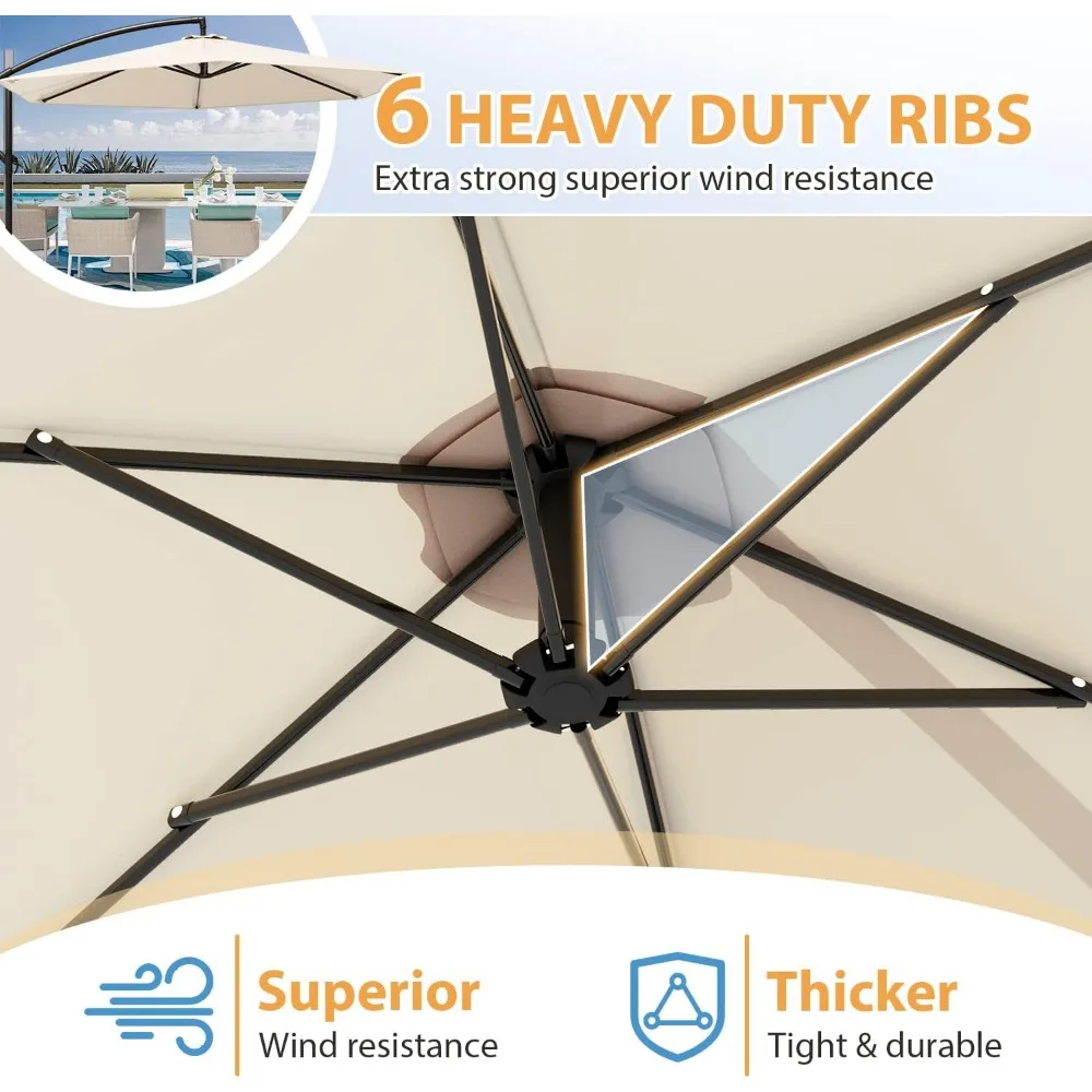 Offset Umbrella 10FT Cantilever Patio Hanging Umbrella Outdoor Market Umbrella with Crank and Cross Base (Beige)