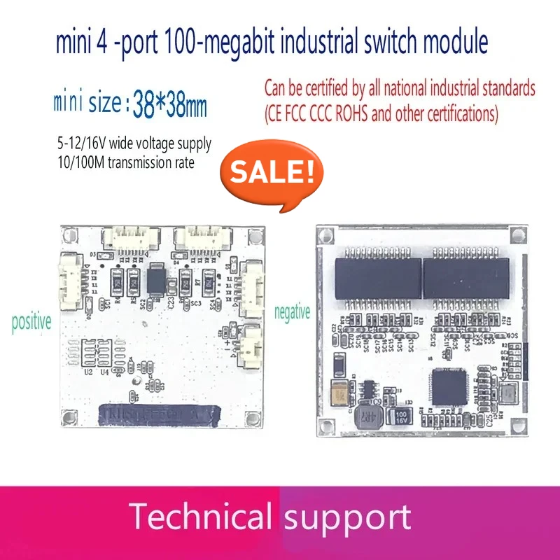 

4 10/100M Industrial Ethernet Switch board 802.3af/AT port power supply 100M switch PD separation buck 12vTemperature-40 to 75℃