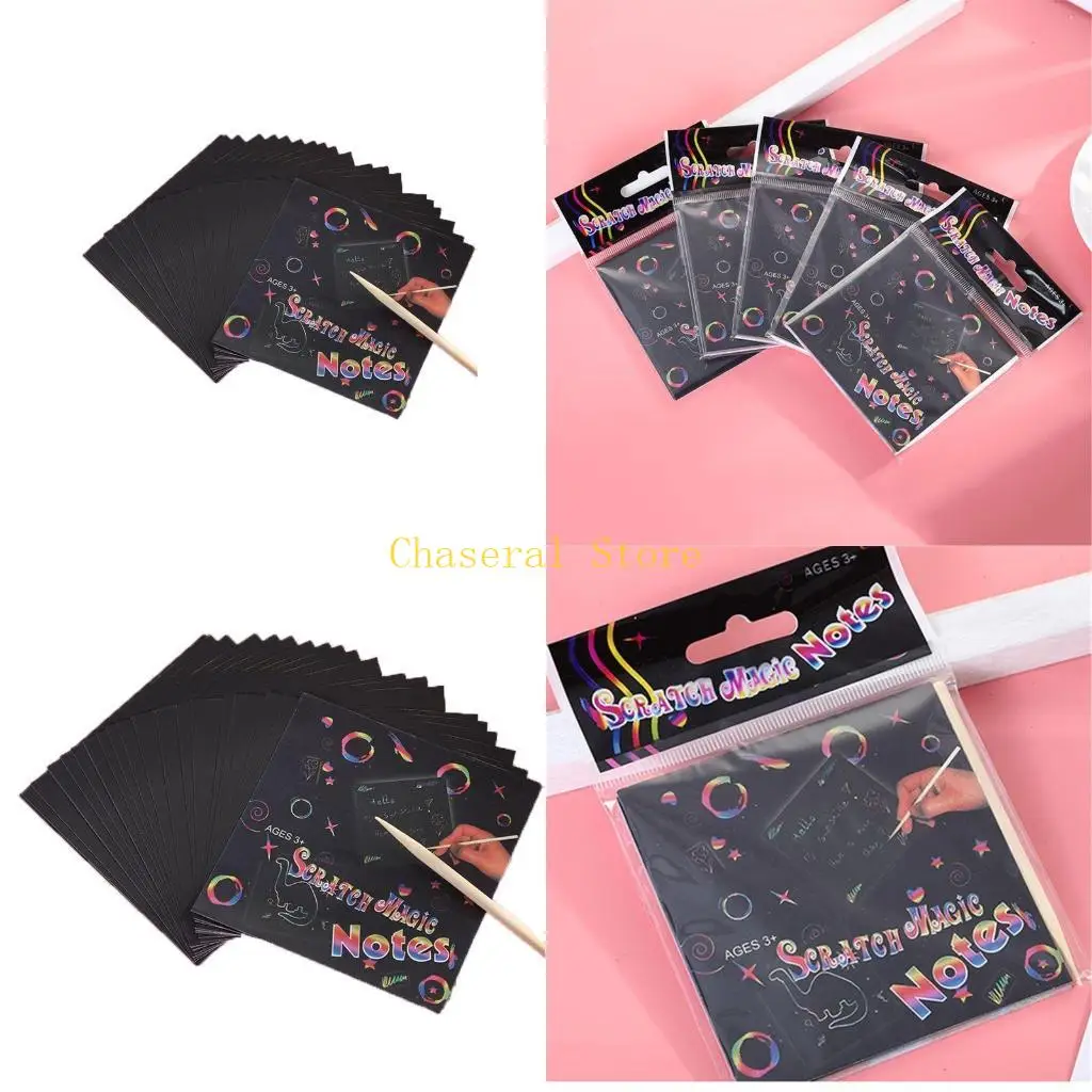 E7CE 24Pcs Scratch Paper Drawing Toy Teaching Aid for Kids Kindergarten Hand Painting
