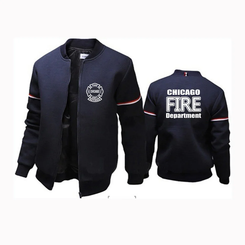 Chicago Fire Department New Men's Spring Autumn Printing Fashion Flight Jacket Round Collar Long Sleeve Tracksuit Coats