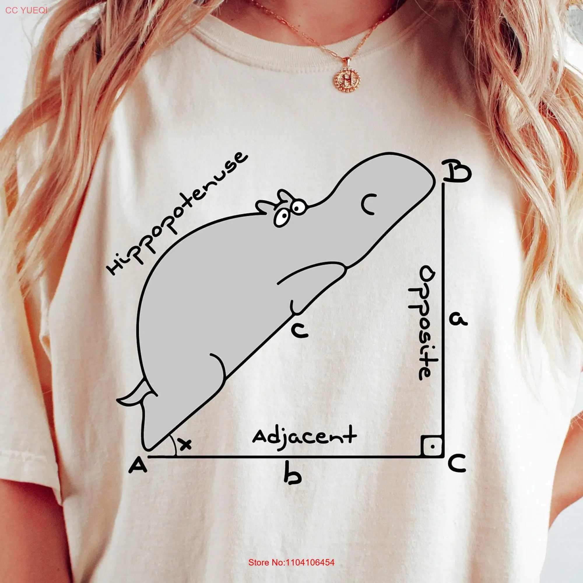 Funny Math T Shirt Back To School Hippopotenuse Teachers Teacher First Day Of long or short sleeves