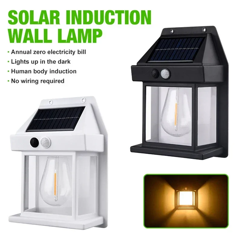 Solar Wall Lamp Outdoor Waterproof Intelligent Induction Tungsten Filament Lamp Courtyard Garden Villa Lighting Night Light
