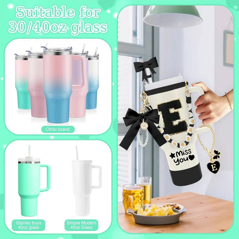 8Pcs Cup Accessories Including Straw Topper,Silicone Prorective Boot,Cup Charm,Stickers and Handle Strap for 40oz Tumbler Cup