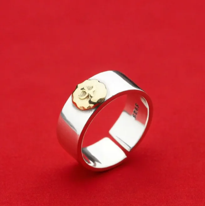 

S925 Sterling Silver Ring Personalized Dotted Copper Eagle Ring Wide Edition Men's and Women's Korean Thai Silver Ring