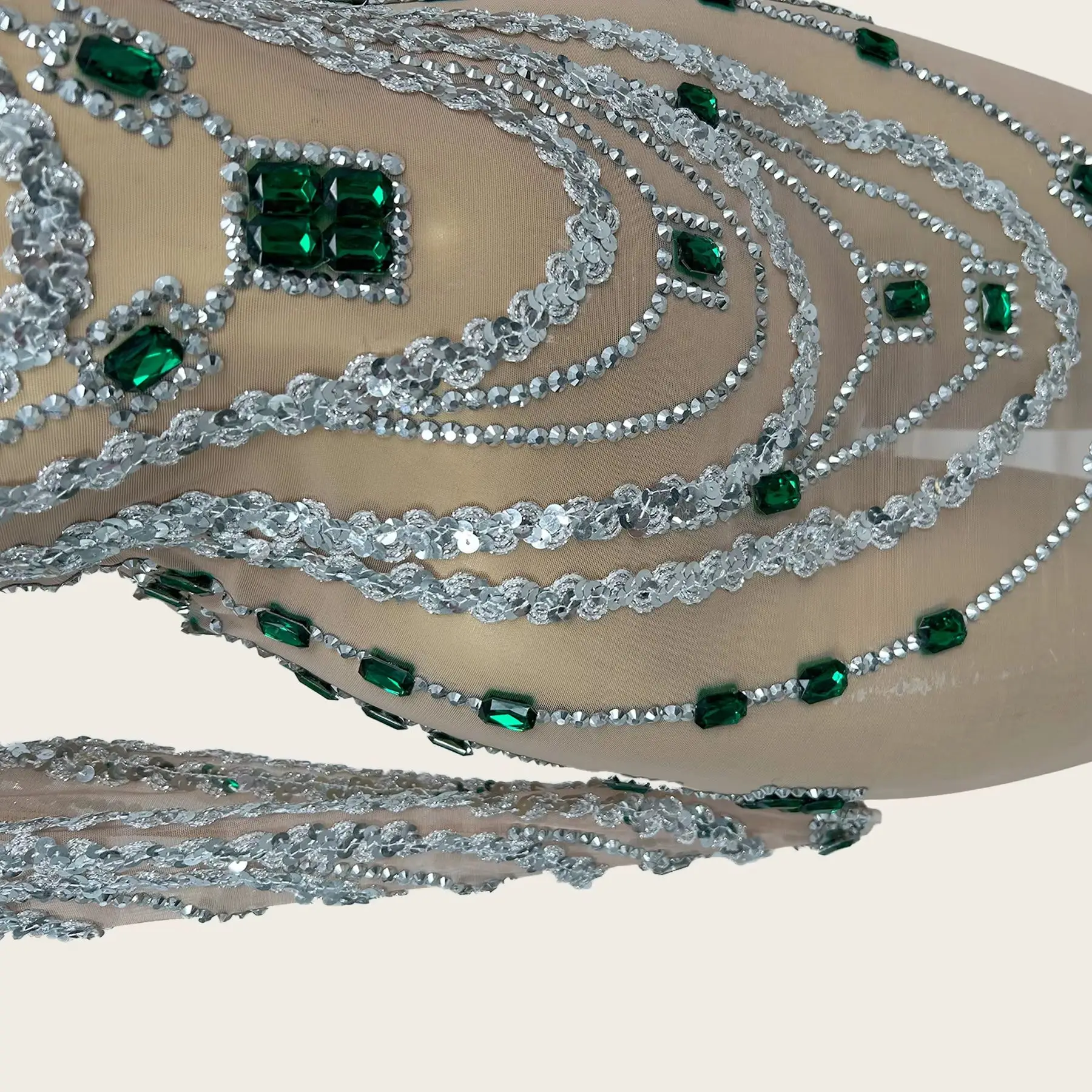 Green Rhinestone Silver Sequins Mini Dress Women Bandage Long Sleeves Cocktail Dress Elegant Sparkly Event gig Party Outfit Bixi