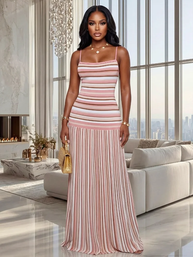 Wmstar Dresses for Women Wholesale Summer Halter Backless and Striped Design Fresh and Breezy Summer Resort Dress Drop Shopping