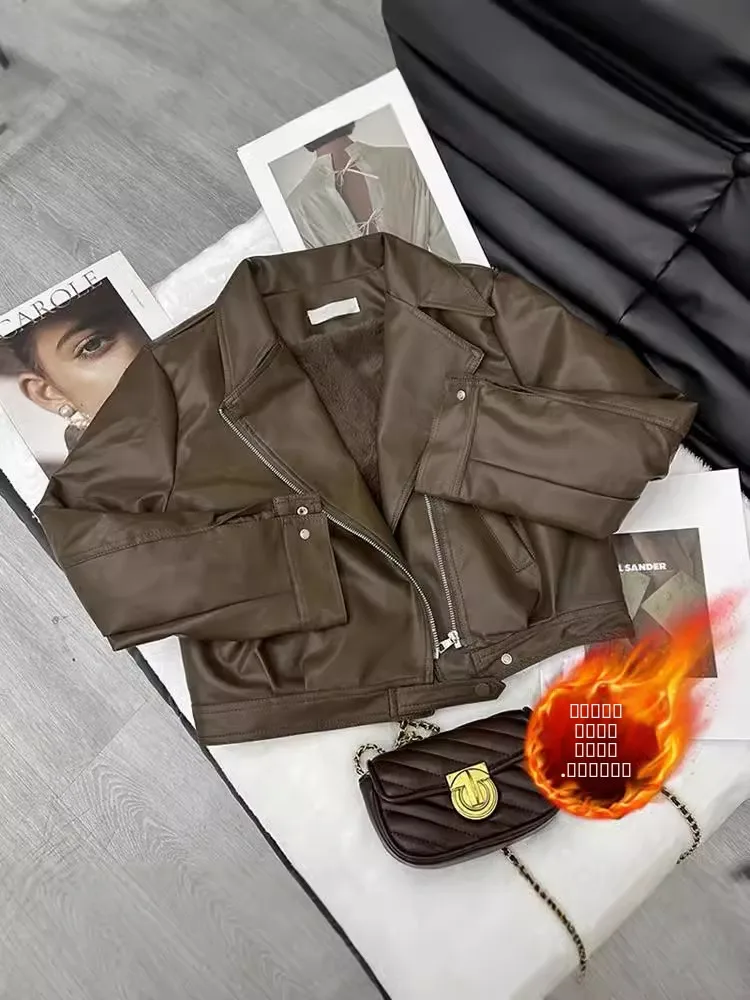 ファイオナブル・ティエンエド・フェイス レディース バイカー レザージャケット 秋冬新作 スリップジッパー ルーズフィット ロングスリーブ スーツカラーコート